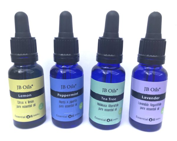 Combiset essentiële oliën JB Oils® – Lemon – Pepermunt – Tea Tree – Lavendel 20 ml